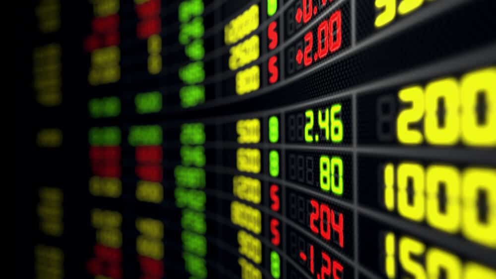 Screen and display of stock market, quotes and tickers