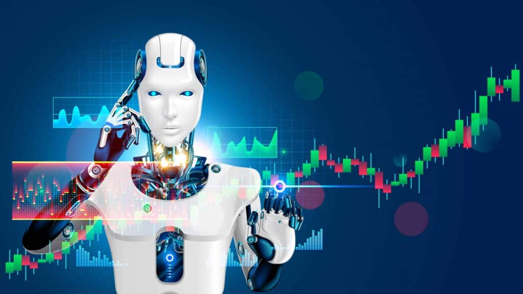 robot on trading graphs background