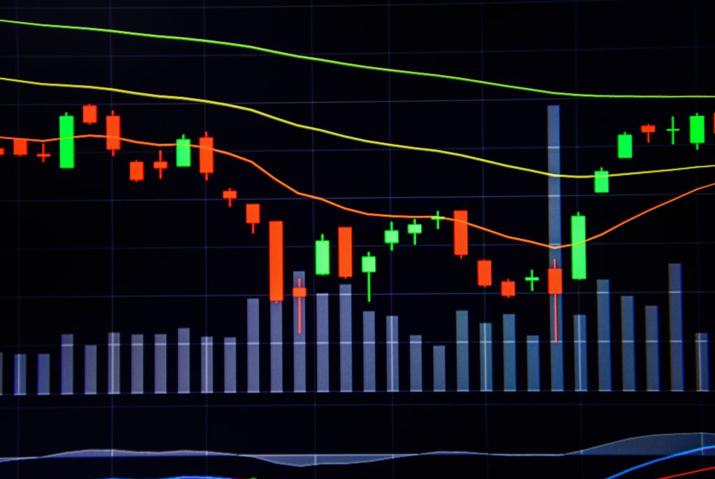 Stock market data on LED display concept - compressed