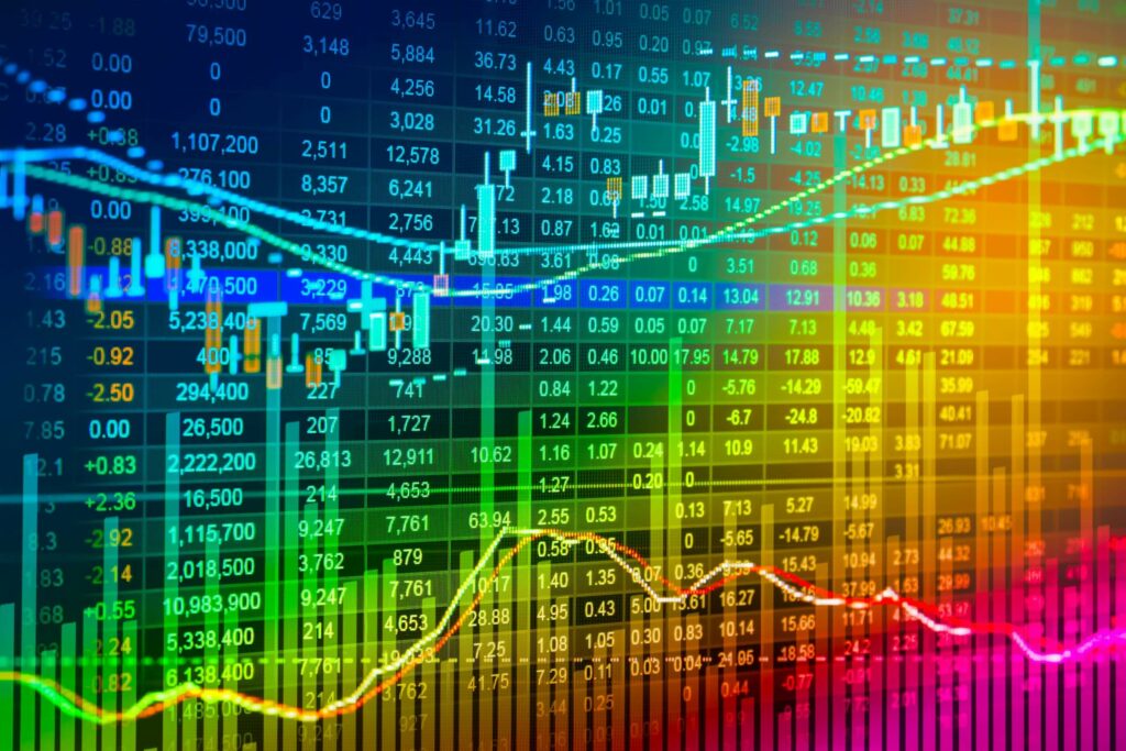 Stock market trading graph and candlestick chart