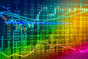 Stock market trading graph and candlestick chart