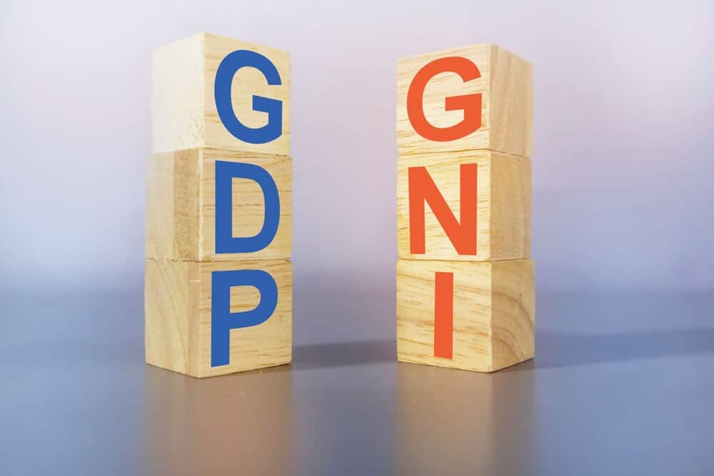 Gross National Income (GNI) and Gross domestic product (GDP) on wooden box