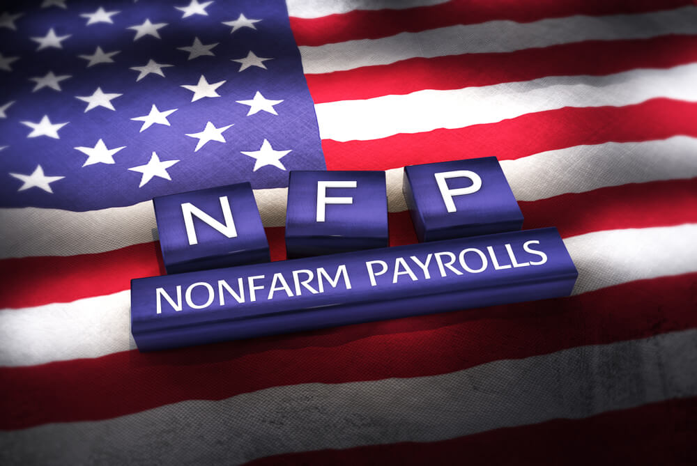 NFP (Nonfarm Payrolls) blocks on American flag